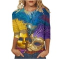 thumbnail image 1 of YUGYXL Deals Plus Size 3/4 Length Sleeve Tshirts for Women Mardi Gras Mask Printed Fancy Comfy Clothes Summer Crew Neck Soft Lightweight Blouse Ladies Tunic Tees Parade Shirts, 1 of 5