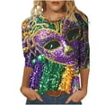 thumbnail image 1 of YUGYXL Plus Size 3/4 Length Sleeve Tshirts for Women Mardi Gras Mask Printed Fancy Comfy Clothes Summer Crew Neck Soft Lightweight Blouse Ladies Tunic Tees Parade Shirts, 1 of 5