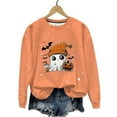 thumbnail image 1 of YUGYXL Sequins Print Womens Halloween Loose Crewneck Sweatshirt Casual Long Sleeve Pullover Cute Ghost Graphic Fleece Tunic Tops Orange XXL, 1 of 9