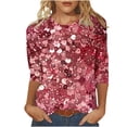 thumbnail image 1 of YUGYXL Sparkly Sequin Tshirts for Women Casual 3/4 Sleeve Shirts Plus Size Tops Elegant Crew Neck Loose Comfy Blouse Ladies Tunics Fit Tees, 1 of 5