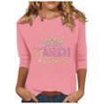 thumbnail image 1 of YUGYXL Summer 3/4 Length Sleeve Shirts for Women Mardi Gras Comfy Printed Blouse Trendy Crew Neck Soft Lightweight Clothes Ladies Tunic Tees Theme Party Funny Tops Sales, 1 of 5