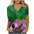thumbnail image 1 of YUGYXL Summer Mardi Gras 3/4 Sleeve Tshirt for Women Plus Size Party Mask Printed Soft Comfy Shirts Lounge V Neck Loose Lightweight Clothes Ladies Tunic Tees Party Tops, 1 of 4