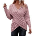 thumbnail image 1 of YUGYXL Deals Temperament Crossover Wrap Front Cable Knit Sweaters for Women Fall Winter Long Sleeve Slim Cozy Sweater Lounge Solid Color V Neck Tunic Fit Clothes, 1 of 8