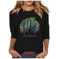 thumbnail image 1 of YUGYXL Three Quarter Sleeve Tshirts for Women Mardi Gras Fancy Printed Clothes Dressy Crew Neck Basic Fit Tees Theme Party Soft Tunic Tops Sales, 1 of 5