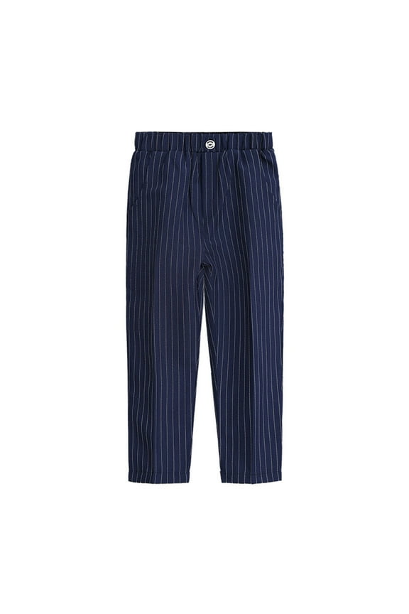 Toddle Boy's Suit Pants Button Zipper Stripe Uniform Pants Lounge Comfy Straight Pants School Trousers Navy 90