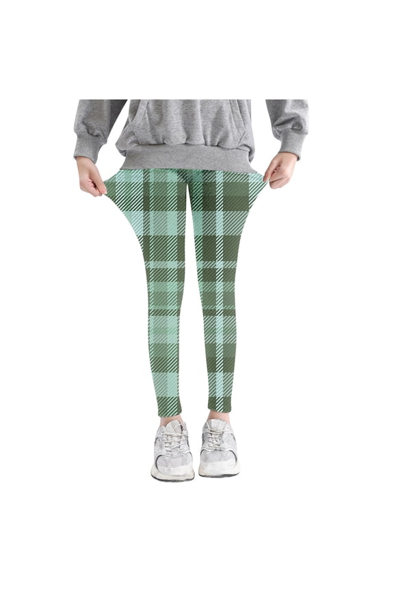Toddle Girl's Legging Pants Trendy Stretch Waist Plaid Trousers Mosquito Repellent Thin Comfy Long Pants Lounge Yoga Pants Green 4 Years