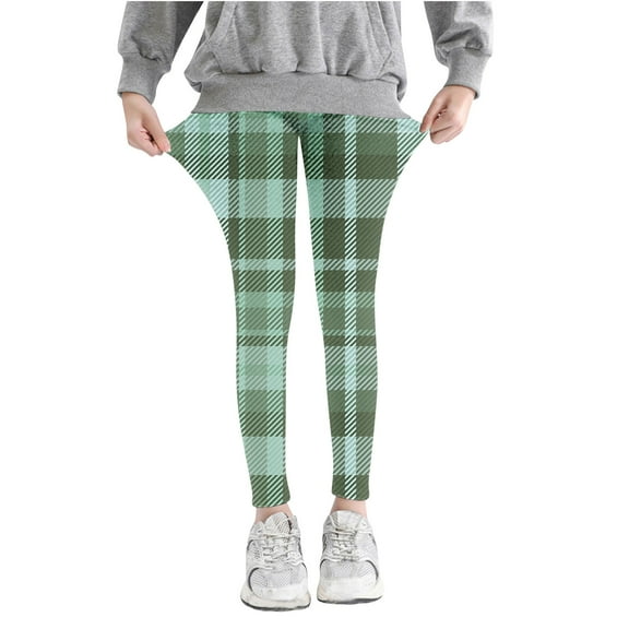 YUGYXL Toddle Girl's Legging Pants Trendy Stretch Waist Plaid Trousers Mosquito Repellent Thin Comfy Long Pants Lounge Yoga Pants Green 7 Years