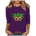 thumbnail image 1 of YUGYXL Trendy 3/4 Sleeve Tshirts for Women Mardi Gras Colorful Printed Clothes Novelty Crew Neck Soft Tunic Tees Celebration Party Basic Fit Tops Sales, 1 of 5