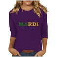 thumbnail image 1 of YUGYXL Women's Casual 3/4 Length Sleeve Tshirts Mardi Gras Cute Loose Graphic Clothes Trendy Crew Neck Soft Tunic Tees Celebration Carnival Comfy Tops Sales, 1 of 5