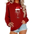thumbnail image 1 of YUGYXL Women's Christmas Red Wine Glass Print Round Neck Sweatshirt Ugly Christmas Shirt Wine S, 1 of 6