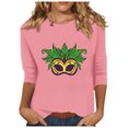 thumbnail image 1 of YUGYXL Women's Fashion 3/4 Length Sleeve Shirts Mardi Gras Mask Graphic Loose Cozy Tshirts Lounge Crew Neck Soft Tunic Clothes Theme Party Tees Sales, 1 of 5