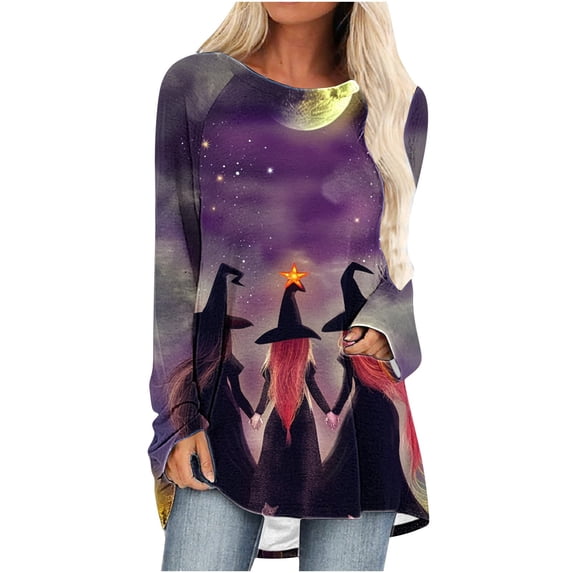 YUGYXL Women's Midsummer Witches T-Shirt Halloween Witch Party Shirts Long Tunics Tops to Wear with Leggings Red XXXL