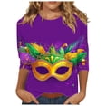 thumbnail image 1 of YUGYXL Women's Trendy Mardi Gras 3/4 Length Sleeve Shirts Novelty Mask Printed Comfy Tshirts Ladies Crew Neck Soft Tunic Tees Carnival Party Blouse Sales, 1 of 5
