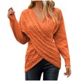 thumbnail image 1 of YUGYXL Deals Womens Cross Wrap Ruched Knitted Sweater Fall Winter Long Sleeve Slim Fit Cable Knit Sweater Fashion Deep V Neck Lightweight Clothes Going Out Tops, 1 of 7