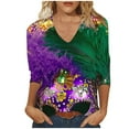 thumbnail image 1 of YUGYXL Womens Fashion Plus Size 3/4 Sleeve Shirts Tshirts Casual Mardi Gras Colorful Mask Graphic Loose Shirts Summer V Neck Comfy Tunic Tees Celebration Tops Sales, 1 of 4