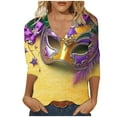 thumbnail image 1 of YUGYXL Womens Fashion Plus Size 3/4 Sleeve Shirts Tshirts Casual Mardi Gras Colorful Mask Graphic Loose Shirts Summer V Neck Comfy Tunic Tees Celebration Tops Sales, 1 of 4