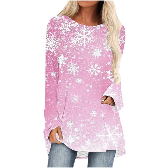YUGYXL Womens Long Tunics Tops to Wear with Leggings Long Sleeve Blouses Shirts Pink S