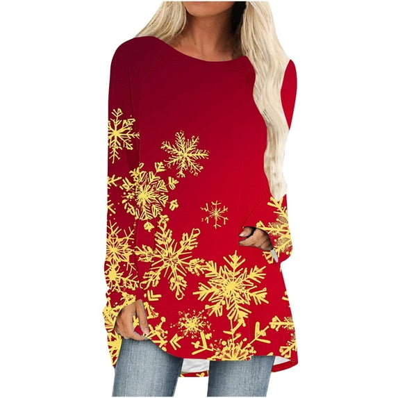 YUGYXL Womens Long Tunics Tops to Wear with Leggings Long Sleeve Blouses Shirts Red XXXL