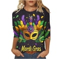 thumbnail image 1 of YUGYXL Womens Plus Size 3/4 Sleeve Shirts Trendy Mardi Gras Colorful Mask Printed Comfy Tshirts Summer Crew Neck Lightweight Loose Clothes Ladies Tunic Fit Tees Party Tops, 1 of 5