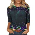 thumbnail image 1 of YUGYXL Womens Plus Size 3/4 Sleeve Tshirts Trendy Mardi Gras Fancy Mask Printed Loose Clothes Lounge Crew Neck Soft Tunic Shirts Celebration Carnival Tees Sales, 1 of 5