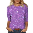 thumbnail image 1 of YUGYXL Womens Sparkly Sequin Tshirts 3/4 Sleeve Shirts Crew Neck Soft Lightweight Blouse Ladies Tunics Cozy Tops Holiday Tees Sales, 1 of 6