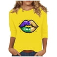 thumbnail image 1 of YUGYXL Womens Trendy Mardi Gras 3/4 Sleeve Tshirts Casual Fancy Printed Cozy Shirts Summer Crew Neck Lightweight Tunic Tees Carnival Theme Party Tops Sales, 1 of 5