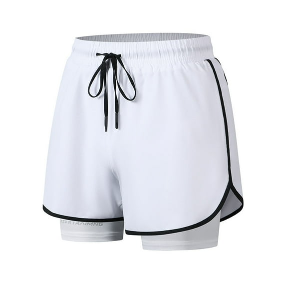YUGYXL Drawstring Active Sports Shorts for Men Double Layer Breathable Comfy Workout Shorts Outdoor Exercise Shorts White S