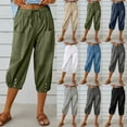 thumbnail image 1 of YUGYXL Drawstring Capri Pants for Women Trendy Stretch Linen Pants Casual Tapered Pants with Pockets Navy S, 1 of 6