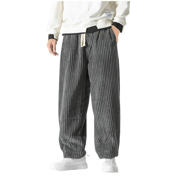 YUGYXL Drawstring Corduroy Pants for Men Plus Size Loose Tapered Pants Elastic Waist Breathable Comfy Lounge Pants Gray M