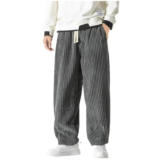 YUGYXL Drawstring Corduroy Pants for Men Plus Size Loose Tapered Pants Elastic Waist Breathable Comfy Lounge Pants Gray XXXL
