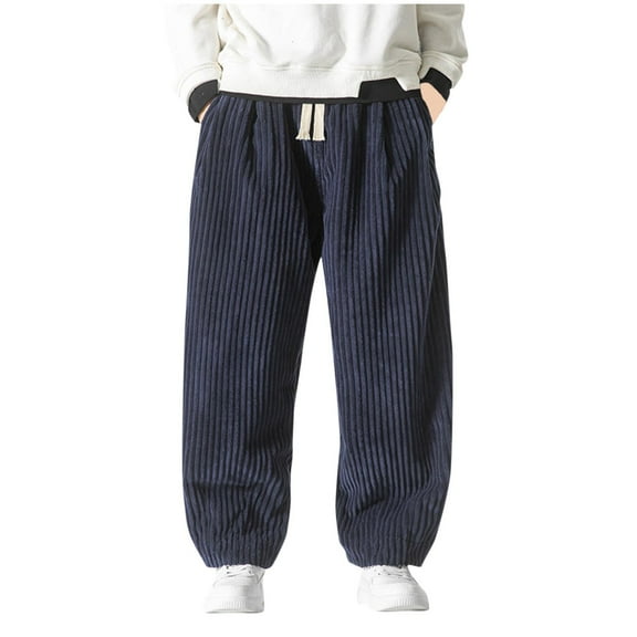 YUGYXL Drawstring Corduroy Pants for Men Plus Size Loose Tapered Pants Elastic Waist Breathable Comfy Lounge Pants Navy M