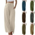 thumbnail image 1 of YUGYXL Drawstring Elastic Waist Pants for Women Summer Baggy Wide Leg Pants Holiday Long Pants with Pockets Blue L, 1 of 6
