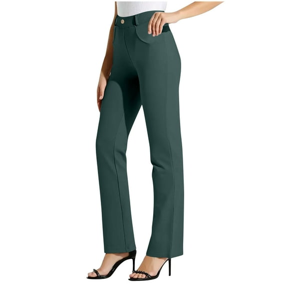 YUGYXL Dressy Office Pant for Women Solid Color High Waist Business Pants Yoga Legging with Pockets Stretchy Seamless Leggings Army Green M