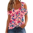 thumbnail image 1 of YUGYXL Eyelet Tops for Women Cold Shoulder Floral Blouse Scoop Neck Shirts Dressy Casual Blouses Summer Vacation Outfits Tops Hot Pink Top XXL, 1 of 5