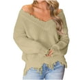 thumbnail image 1 of YUGYXL Fall Fashion for Women Trendy Loose V-Neck Long Sleeve Sweater Oversized Distressed Knit Blouse Outfits Khaki XXXL, 1 of 6