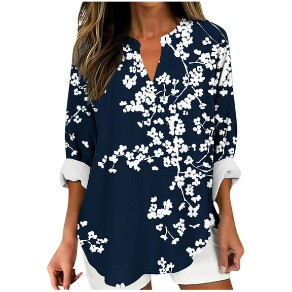 YUGYXL Fall Lightweight Blouses Long Sleeve Office Shirts for Women V Neck Casual Fit Trendy Business Work Tops Navy S