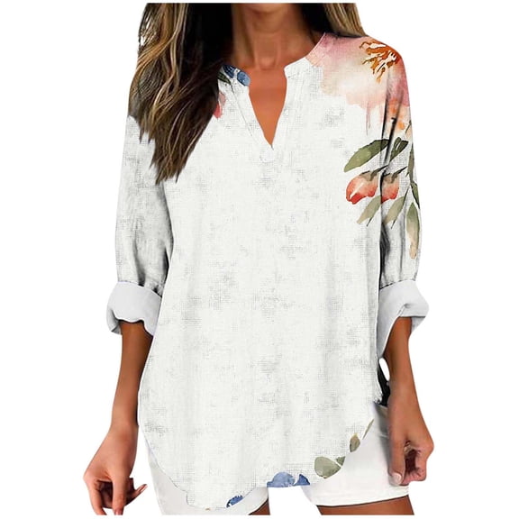 YUGYXL Fall Lightweight Blouses Long Sleeve Office Shirts for Women V Neck Casual Fit Trendy Business Work Tops White L