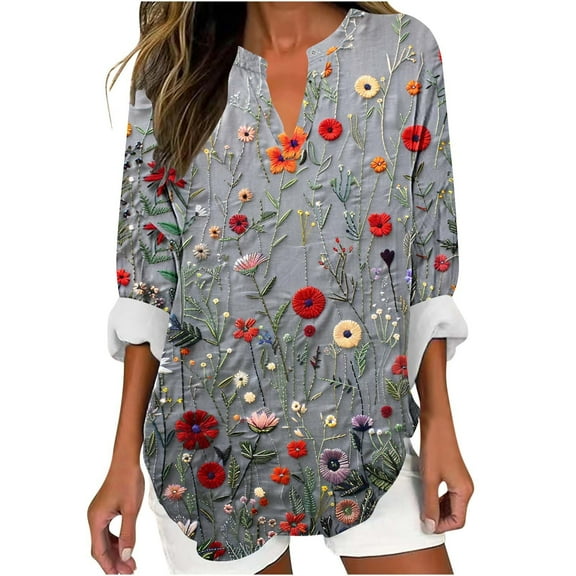 YUGYXL Fall Lightweight Blouses for Women Long Sleeve Office Shirts V Neck Casual Fit Trendy Business Work Tops D Multicolor XXL