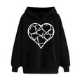 thumbnail image 1 of YUGYXL Fall Long Sleeve Sweatshirt for Women Comfy Thin Fleece Drawstring Hoodies Pullover Loose Fit Heart Print Hooded Sweatshirts with Kangaroo Pocket Preppy Y2k Clothes Today's Black,M, 1 of 5