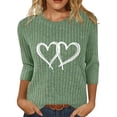 thumbnail image 1 of YUGYXL Fall Sweaters for Women Ribbed Knit Fashion Heart Print 3/4 Sleeve Casual Winter Clothes Pullover Tops Green S, 1 of 5