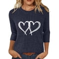 thumbnail image 1 of YUGYXL Fall Sweaters for Women Ribbed Knit Fashion Heart Print 3/4 Sleeve Casual Winter Clothes Pullover Tops Navy L, 1 of 5