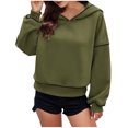 thumbnail image 1 of YUGYXL Fall Winter Cropped Hoodies for Women Casual Long Sleeve Drop Shoulders Hooded Pullover Loose Relaxed Sweatshirt Army Green XL, 1 of 7