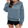 thumbnail image 1 of YUGYXL Fall Winter Cropped Hoodies for Women Casual Long Sleeve Drop Shoulders Hooded Pullover Loose Relaxed Sweatshirt Blue M, 1 of 7