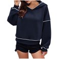 thumbnail image 1 of YUGYXL Fall Winter Cropped Hoodies for Women Casual Long Sleeve Drop Shoulders Hooded Pullover Loose Relaxed Sweatshirt Navy L, 1 of 7
