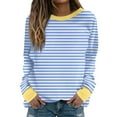 thumbnail image 1 of YUGYXL Fall Winter Sweatshirt for Women Plus Size Striped Blouses Crew Neck Long Sleeve Pullover Teen Girl Holiday Clothes Light Blue XXXXXL, 1 of 5