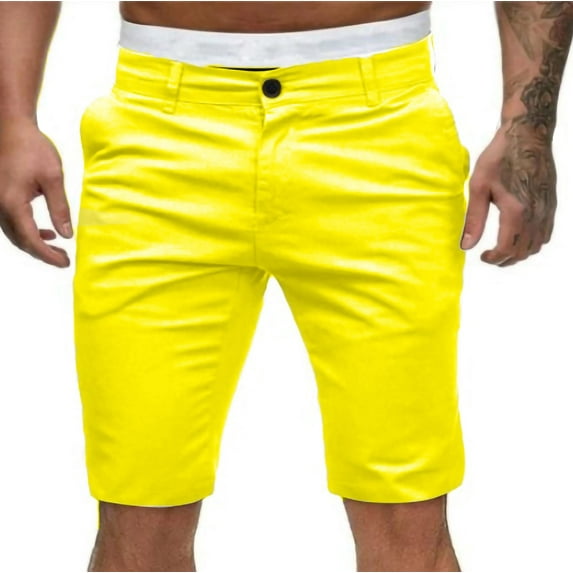 YUGYXL Fashion Button Zipper Shorts for Men Casual Classic Fit Utility Shorts Outdoor Golf Shorts Yellow XXL