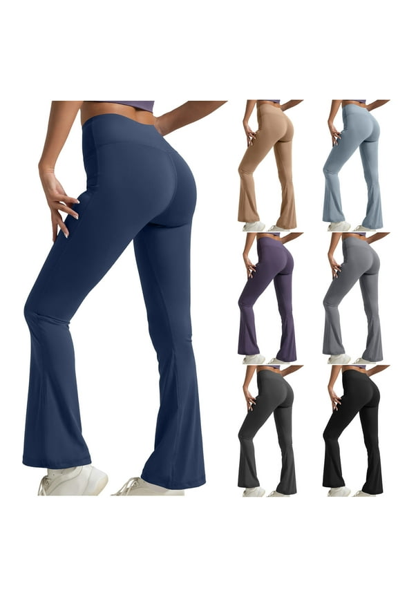Flare Yoga Pants for Women Bootcut Tummy Control Stretchy Leggings High Waist Crossover Lounge Bell Bottom Jazz Dress Baseball Pants Workout Coffee,S