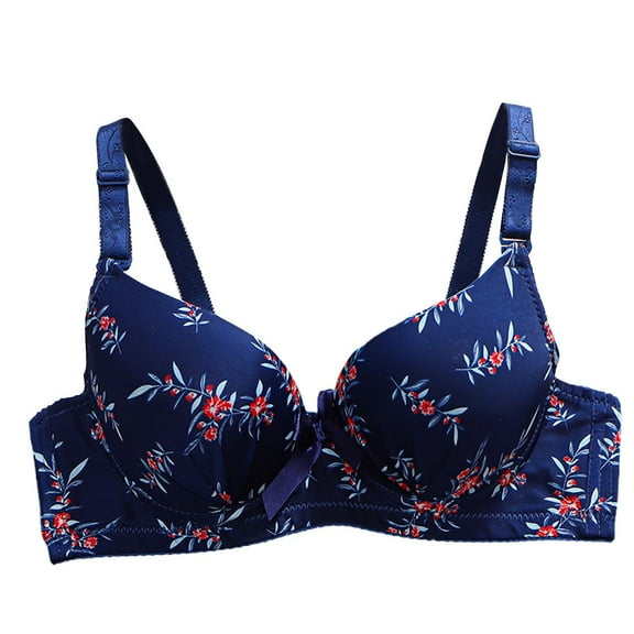 YUGYXL Floral Printed Bras for Women Breathable Thin Seamless Bra Adjustable Underwear Bra No Rims Gather Push Up Bras Dark Blue 36