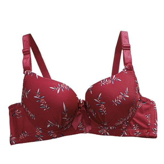YUGYXL Floral Printed Bras for Women Breathable Thin Seamless Bra Adjustable Underwear Bra No Rims Gather Push Up Bras Wine 38