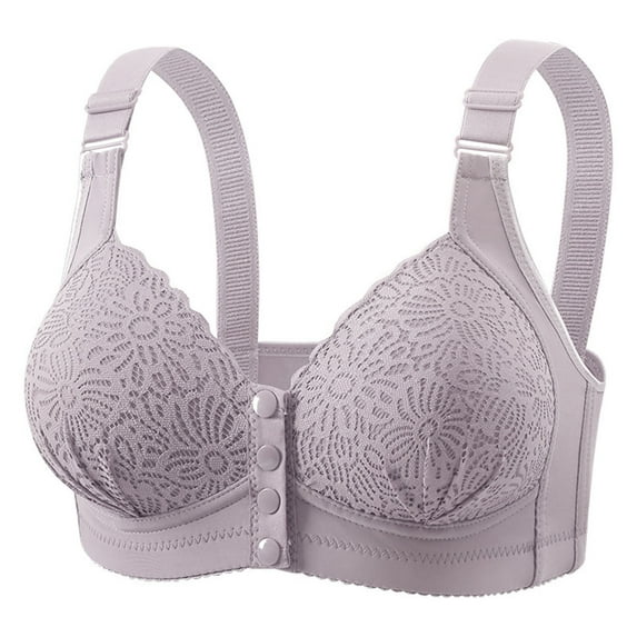 YUGYXL Front Closure Bra for Women No Underwire Snap Push Up Full Coverage Bra Adjustable Comfortable Solid Color Bralette Gray XXXL